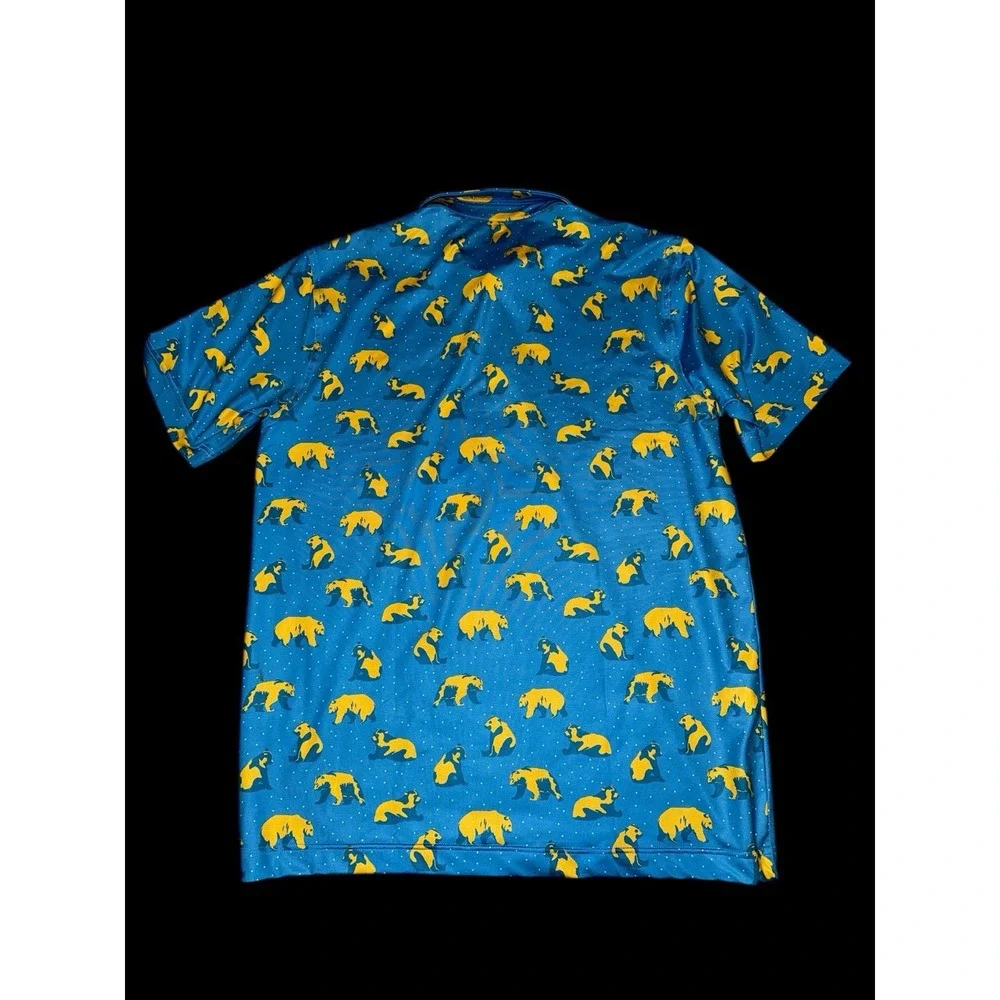 Waggle NWT Mens Blue Yellow Bears‎ Performance Short Sleeve Polo Golf Size L - Picture 2 of 7